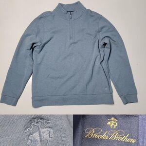 $130 BROOKS BROTHERS 1/4 zip pullover supima blue gray cotton sweater L LARGE